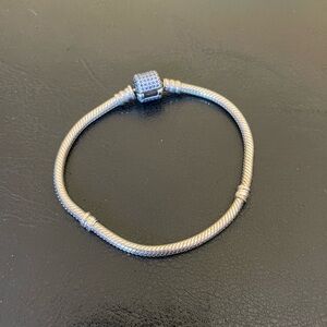 Pandora Silver Bracelet with Pave Square Clasp